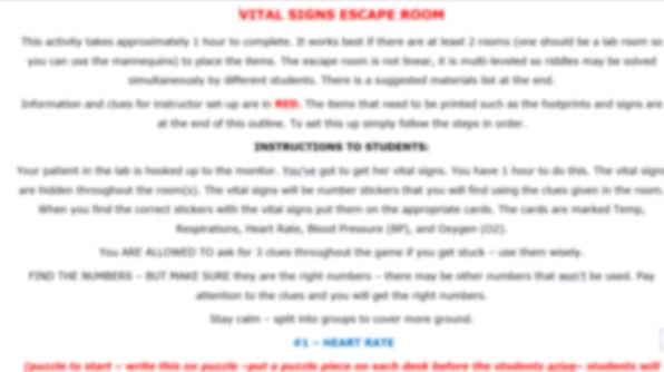 Vital Signs Nursing Escape Room Game